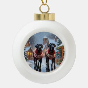 Great Dane Dogs Christmas Snow Holiday Ceramic Ball Christmas Ornament