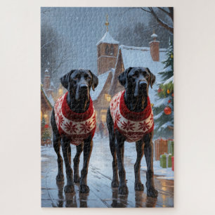 Great Dane Dogs Christmas Snow Holiday Jigsaw Puzzle