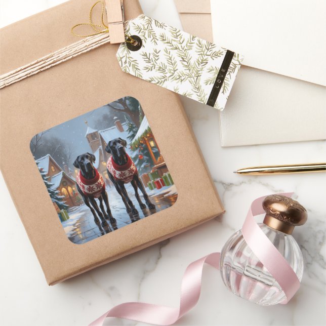 Great Dane Dogs Christmas Snow Holiday Square Sticker (Gifting)