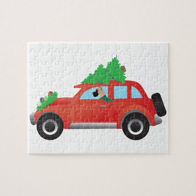 Great Dane driving car with Christmas tree on top Jigsaw Puzzle (Horizontal)