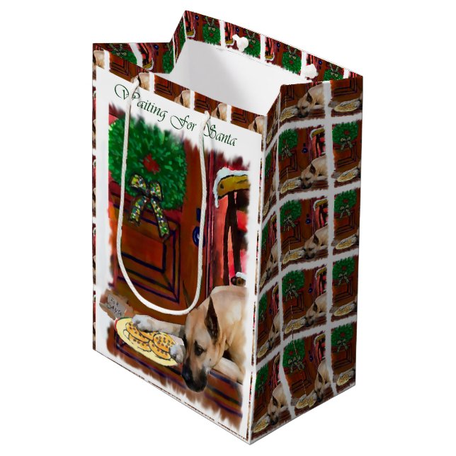 Great Dane (Fawn) Christmas Medium Gift Bag (Front Angled)