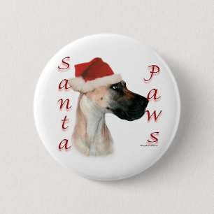 Great Dane (fawn) Santa Paws 6 Cm Round Badge