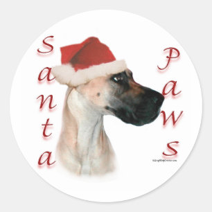 Great Dane (fawn) Santa Paws Classic Round Sticker
