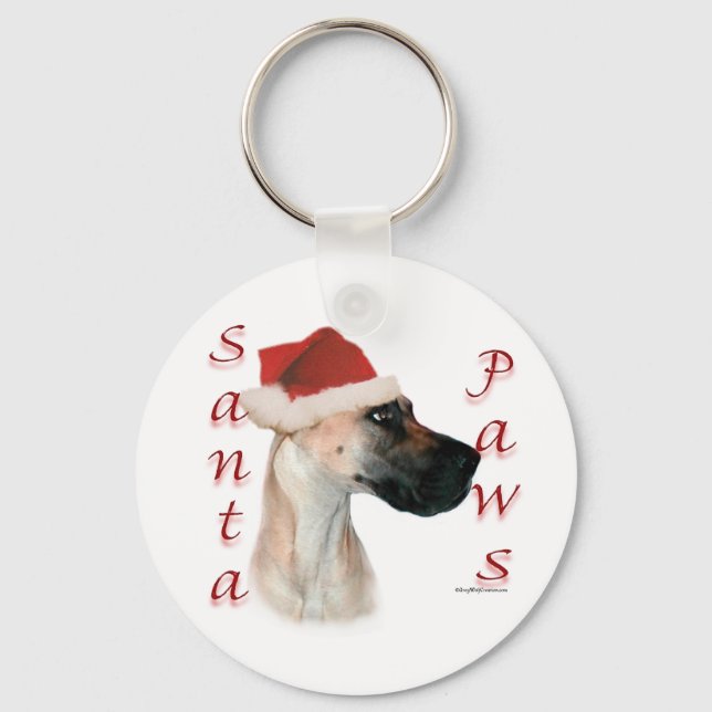Great Dane (fawn) Santa Paws Key Ring (Front)
