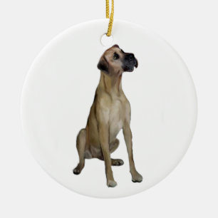 Great Dane - FawnSit - natural ears Ceramic Tree Decoration