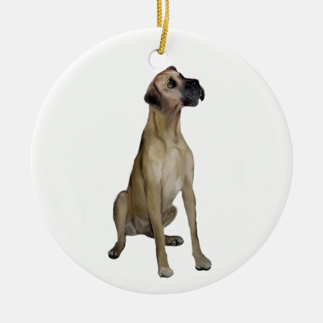 Great Dane - FawnSit - natural ears Ceramic Tree Decoration (Front)