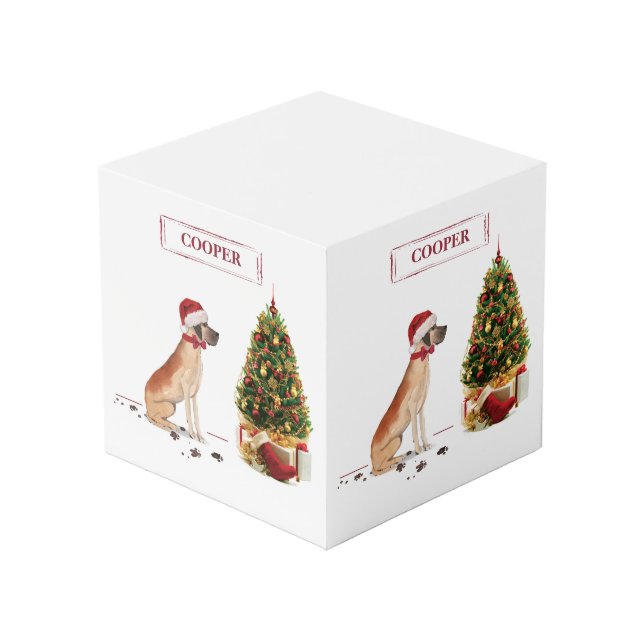 Great Dane Funny Christmas Dog with Tree Cube (Front Angled)