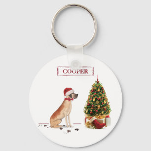 Great Dane Funny Christmas Dog with Tree Key Ring
