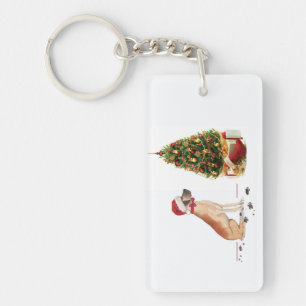 Great Dane Funny Christmas Dog with Tree Key Ring