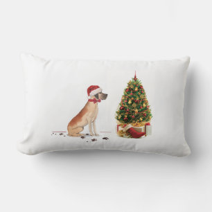 Great Dane Funny Christmas Dog with Tree Lumbar Cushion