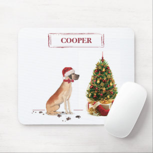 Great Dane Funny Christmas Dog with Tree Mouse Pad
