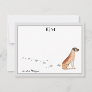 Great Dane Grey Border Monogram Your Name Card