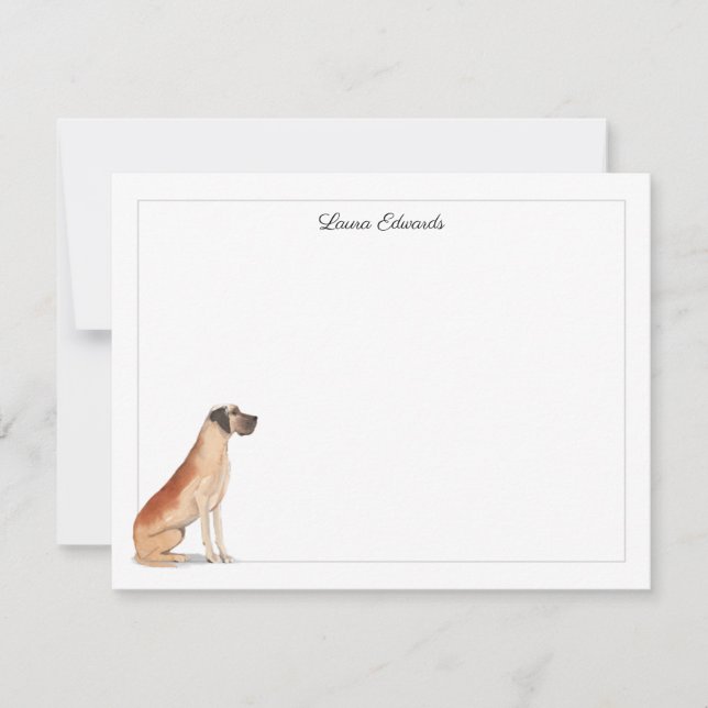 Great Dane Grey Border Personalised Stationery Card (Front)