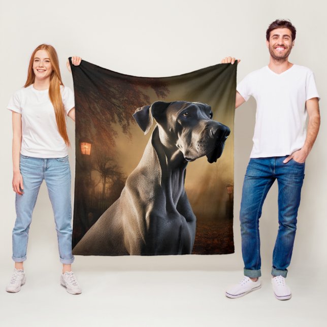 Great Dane Halloween Scary Fleece Blanket (In Situ)