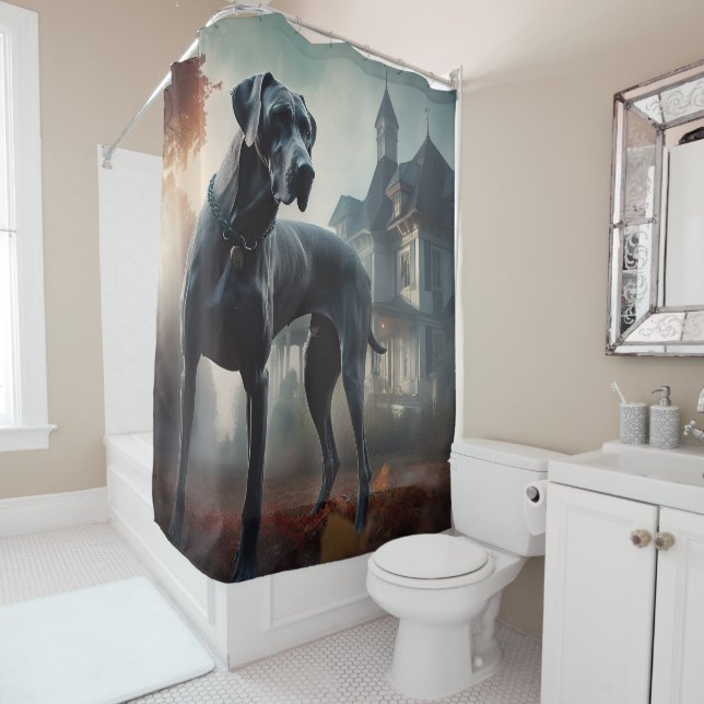 Great Dane Halloween Scary Shower Curtain (In Situ)