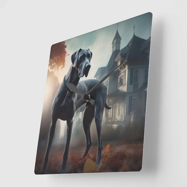 Great Dane Halloween Scary Square Wall Clock (Angle)
