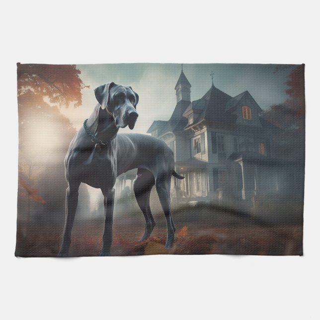 Great Dane Halloween Scary Tea Towel (Horizontal)