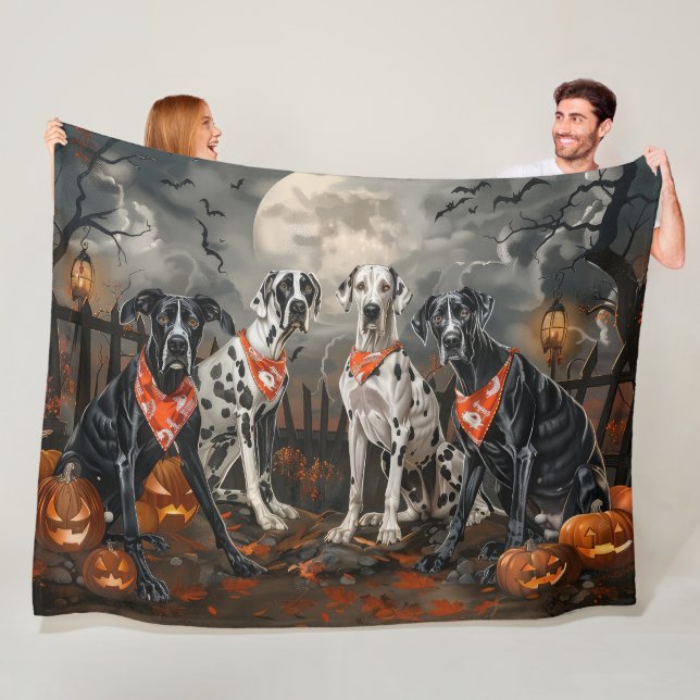 Great Dane Halloween Spooky Fleece Blanket (In Situ)