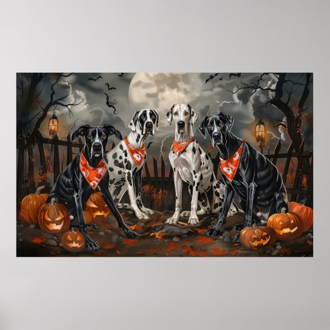 Great Dane Halloween Spooky Poster (Front)