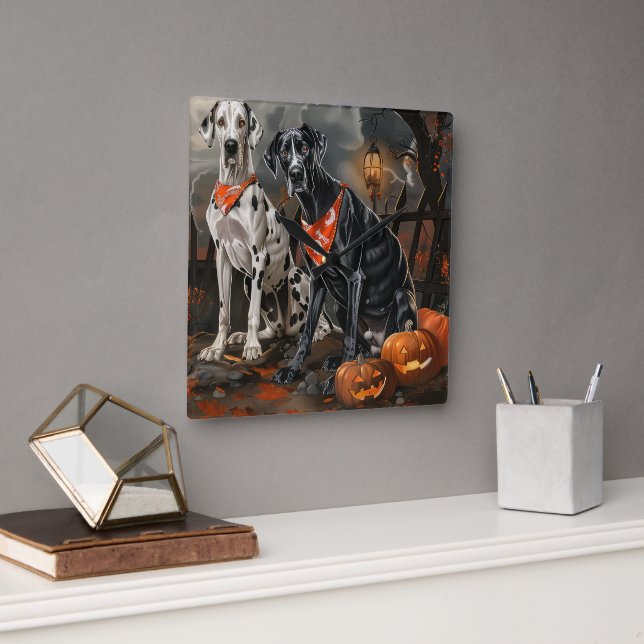 Great Dane Halloween Spooky Square Wall Clock (Office)