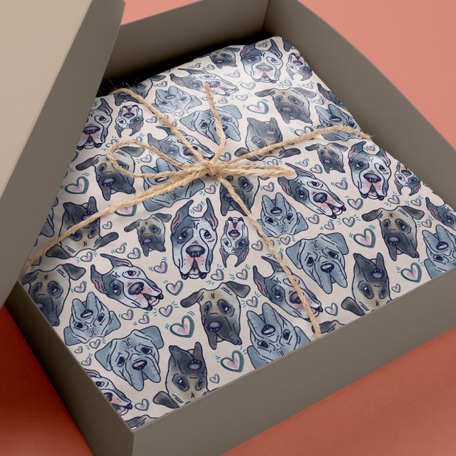 Great Dane Hand-Drawn Cartoon Head Wrapping Paper (Creator Uploaded)