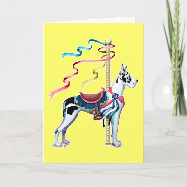 Great Dane Harlequin Carousel - Customised Card (Front)