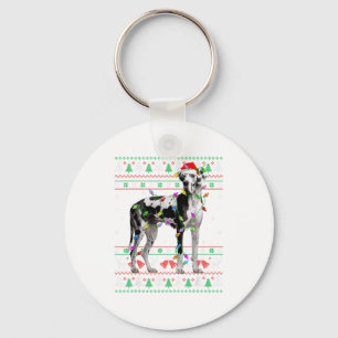 Great Dane Harlequin Dog Christmas Ugly Sweater Li Key Ring