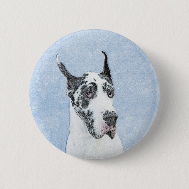 Great Dane (Harlequin) Painting - Original Dog Art 6 Cm Round Badge (Front)