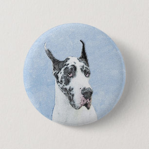 Great Dane (Harlequin) Painting - Original Dog Art 6 Cm Round Badge
