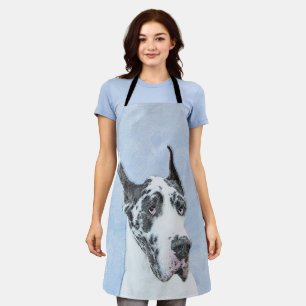 Great Dane (Harlequin) Painting - Original Dog Art Apron