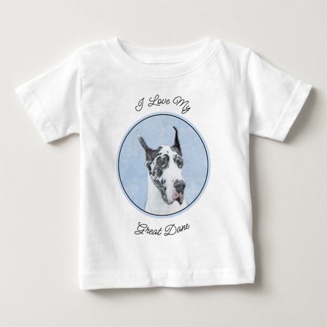 Great Dane (Harlequin) Painting - Original Dog Art Baby T-Shirt (Front)