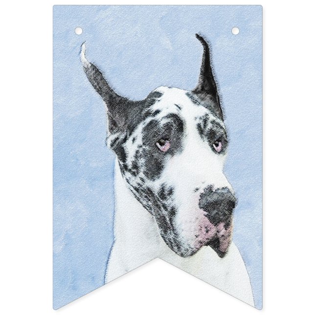 Great Dane (Harlequin) Painting - Original Dog Art Bunting (First Flag)