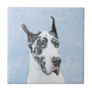 Great Dane (Harlequin) Painting - Original Dog Art Ceramic Tile