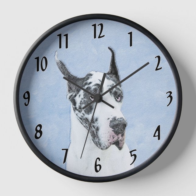 Great Dane (Harlequin) Painting - Original Dog Art Clock (Front)