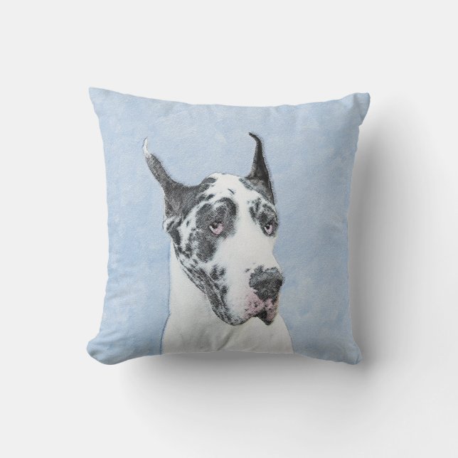 Great Dane (Harlequin) Painting - Original Dog Art Cushion (Front)
