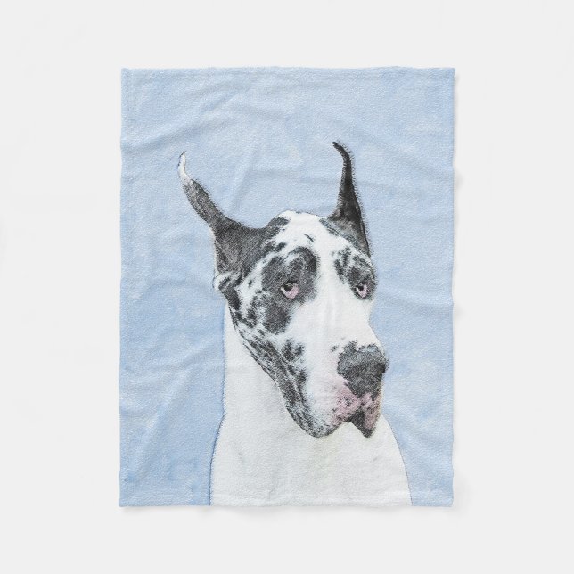 Great Dane (Harlequin) Painting - Original Dog Art Fleece Blanket (Front)