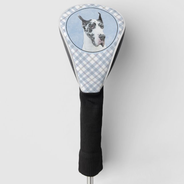 Great Dane (Harlequin) Painting - Original Dog Art Golf Head Cover (Front)