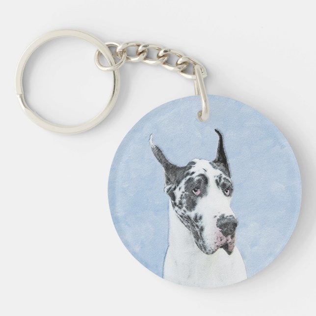 Great Dane (Harlequin) Painting - Original Dog Art Key Ring (Front)