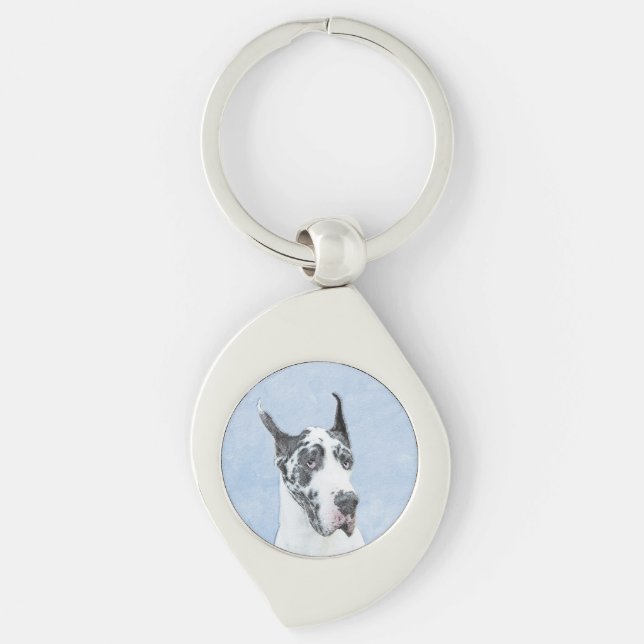 Great Dane (Harlequin) Painting - Original Dog Art Key Ring (Front)