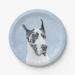 Great Dane (Harlequin) Painting - Original Dog Art Paper Plate