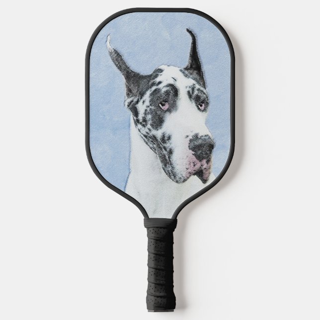 Great Dane (Harlequin) Painting - Original Dog Art Pickleball Paddle (Front)
