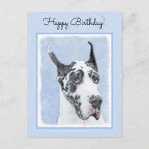 Great Dane (Harlequin) Painting - Original Dog Art Postcard