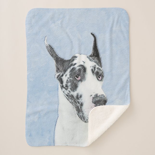 Great Dane (Harlequin) Painting - Original Dog Art Sherpa Blanket (Front)