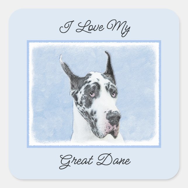 Great Dane (Harlequin) Painting - Original Dog Art Square Sticker (Front)