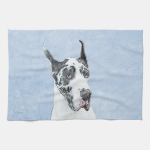 Great Dane (Harlequin) Painting - Original Dog Art Tea Towel