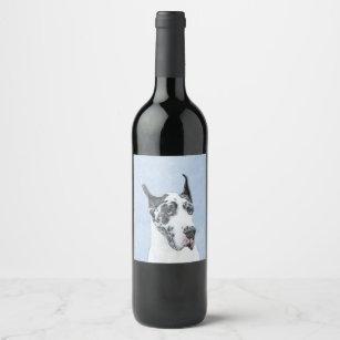 Great Dane (Harlequin) Painting - Original Dog Art Wine Label
