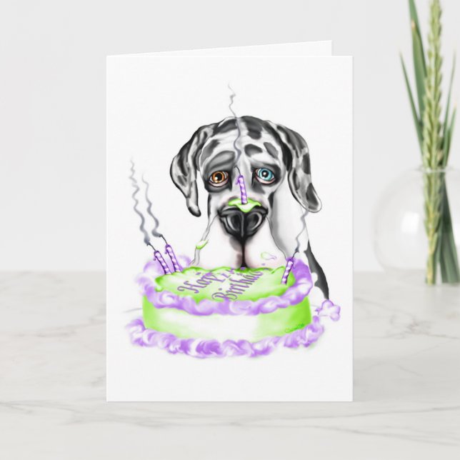 Great Dane Harlequin UC Birthday Cake Card (Front)