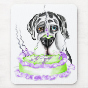 Great Dane Harlequin UC Birthday Cake Mouse Pad