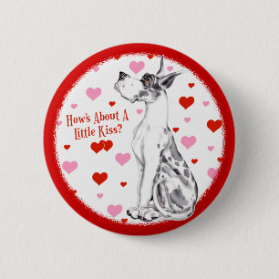 Great Dane Harlequin Valentine's Day Kiss 6 Cm Round Badge