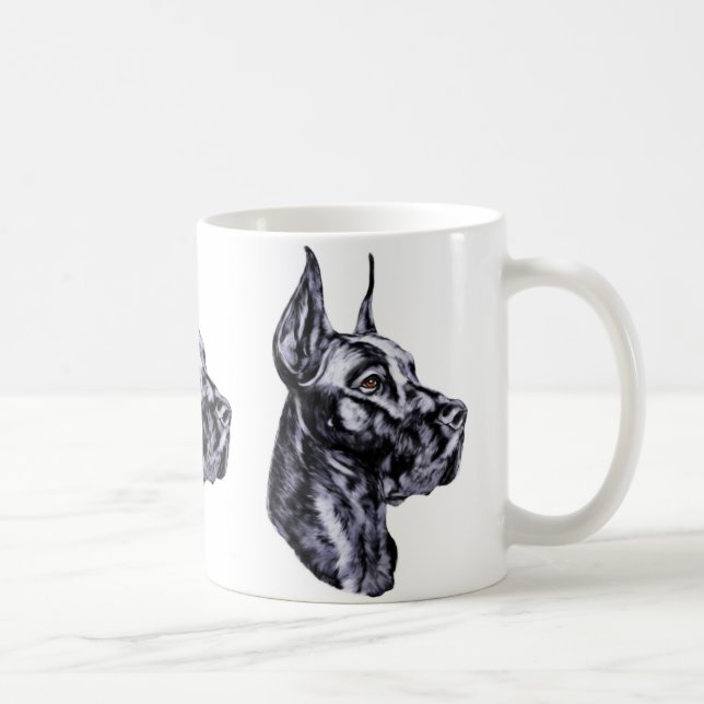 Great Dane Head Study Black Coffee Mug (Right)